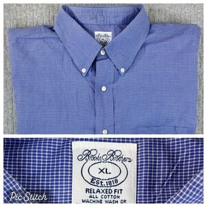 Brooks Brothers Relaxed Fit Dress Shirt Mens XL Blue Graph Check Button‎ Down